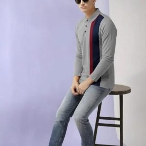 Vaishno Mata MEN POLO NECK FULL SLEEVE STRIPED TSHIRT