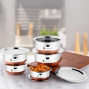 Vaishno Mata Copper Bottom Handi Pot 5 Piece Set/Steel Handi Set