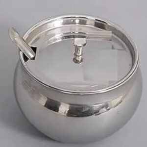 Vaishno Mata Stainless Steel Ghee pot/Oil POt with lids and spoons (Pack of 2 -Set) With Silicon Brush-1Pcs