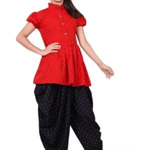 Vaishno Mata Girl Kurta Set red black
