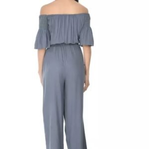 Vaishno Mata Women’s off shoulder Neck short Sleeve Solid Wide Leg Sequin Paneled Regular Length Jumpsuit Grey Solid Basic Jumpsuit